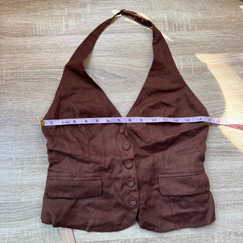 NWT Reformation Aida Linen Vest Top Chocolate Cake Brown 2 - Picture 7 of 13